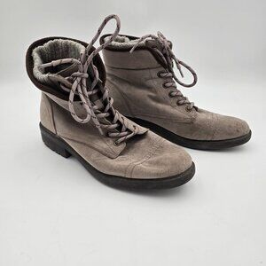 Womens Lace-Up Ankle Boots Size 9.5 Gray Suede & Faux Fur Good Condition